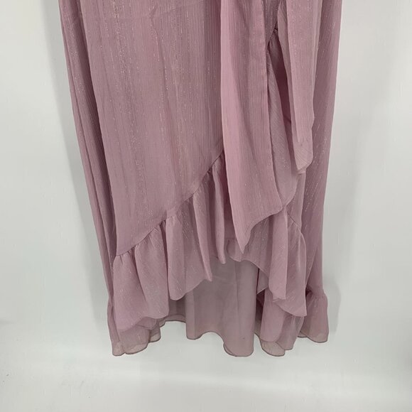 WAYF Meryl wrap dress maxi pink chiffon silver metallic ruffle long X-small XS - Picture 3 of 6